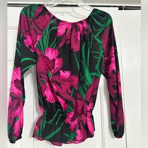 Women’s Michael Kors black top with pink flowers elastic waist